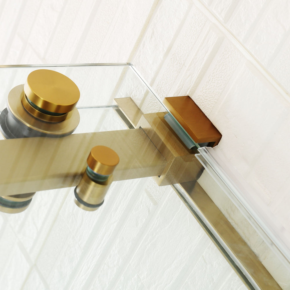 COVEY WALL TO WALL FRAMELESS SINGLE SLIDING DOOR SHOWER SCREEN BRUSHED GOLD