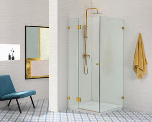 COVEY WALL TO WALL FRAMELESS PIVOTAL HINGE DOOR SHOWER SCREEN BRUSHED GOLD