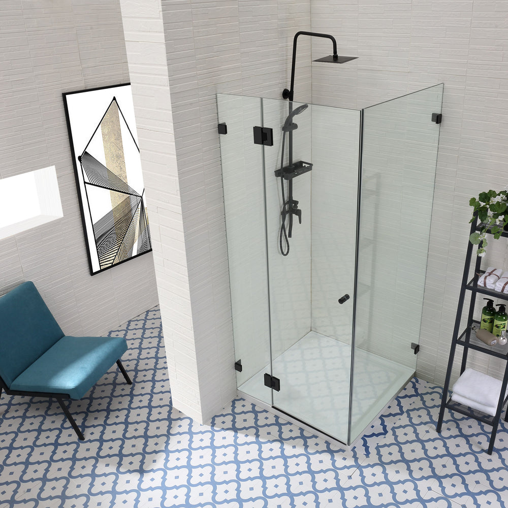 COVEY WALL TO WALL FRAMELESS PIVOTAL HINGE DOOR SHOWER SCREEN MATTE BLACK