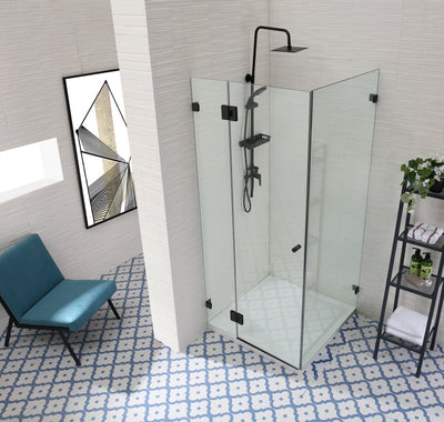 COVEY WALL TO WALL FRAMELESS PIVOTAL HINGE DOOR SHOWER SCREEN MATTE BLACK