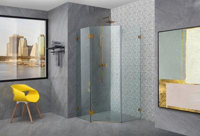 COVEY WALL TO WALL DIAMOND FRAMELESS PIVOT HINGE DOOR BRUSHED GOLD