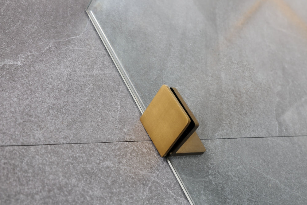 COVEY WALL TO WALL DIAMOND FRAMELESS PIVOT HINGE DOOR BRUSHED GOLD