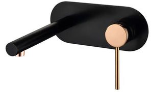INSPIRE ROUL WALL BASIN MIXER 180MM MATTE BLACK AND ROSE GOLD