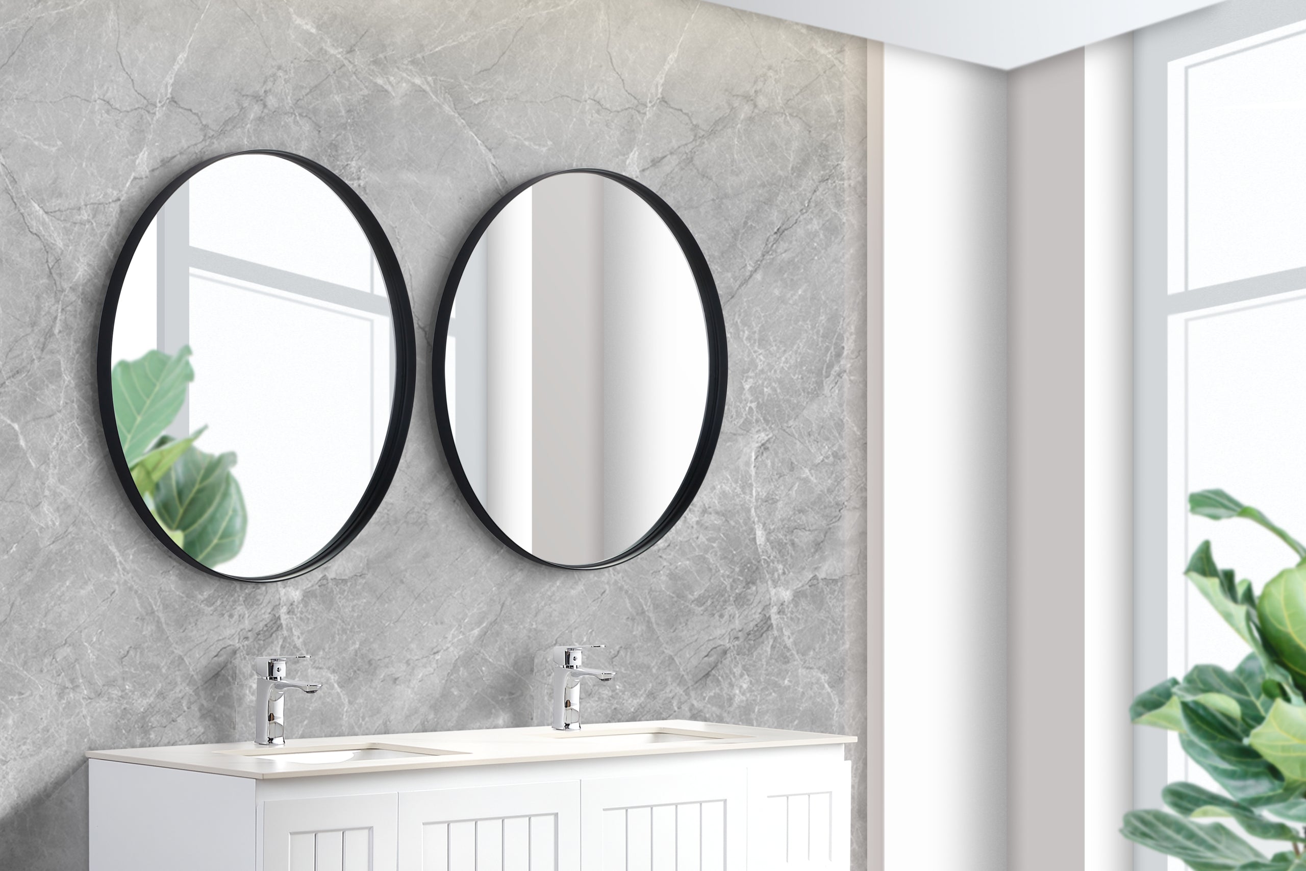 POSEIDON OLIVIA ROUND BLACK FRAMED MIRROR 600X600MM
