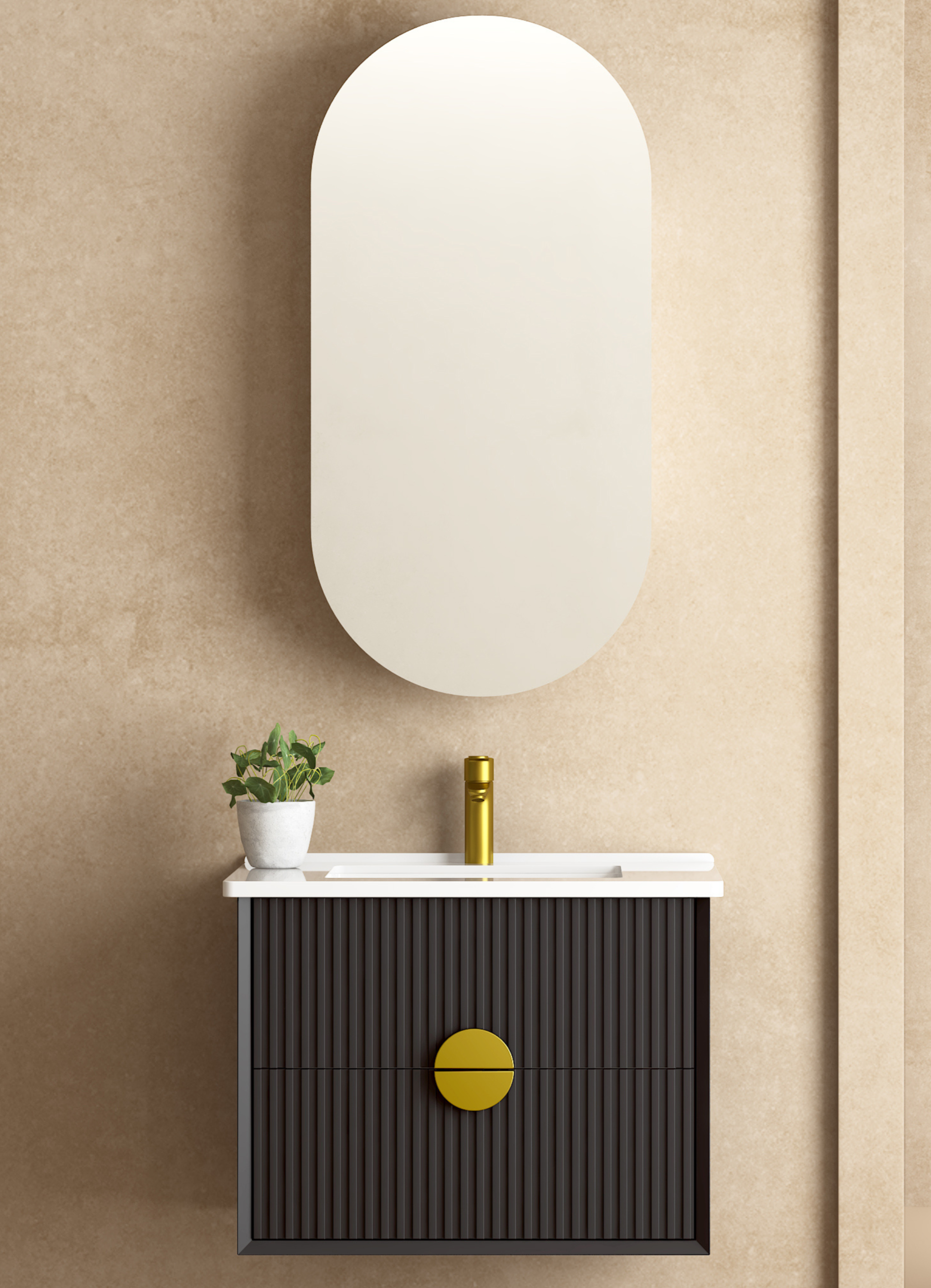 INFINITY KINGO MATTE BLACK 600MM SINGLE BOWL WALL HUNG VANITY