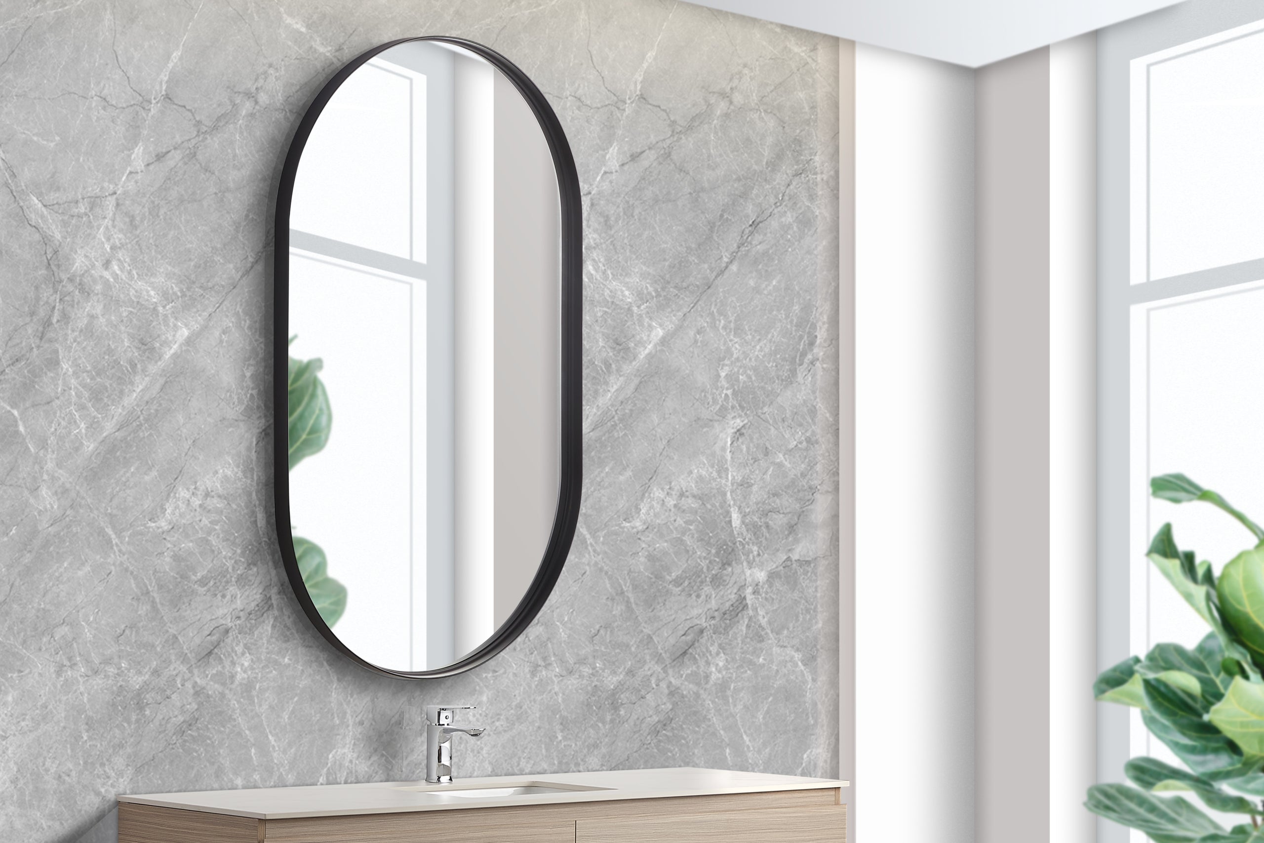 POSEIDON OLIVIA OVAL BLACK FRAMED MIRROR 450X900MM