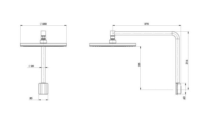 PHOENIX NX VIVE SHOWER ARM AND ROSE CHROME 250MM