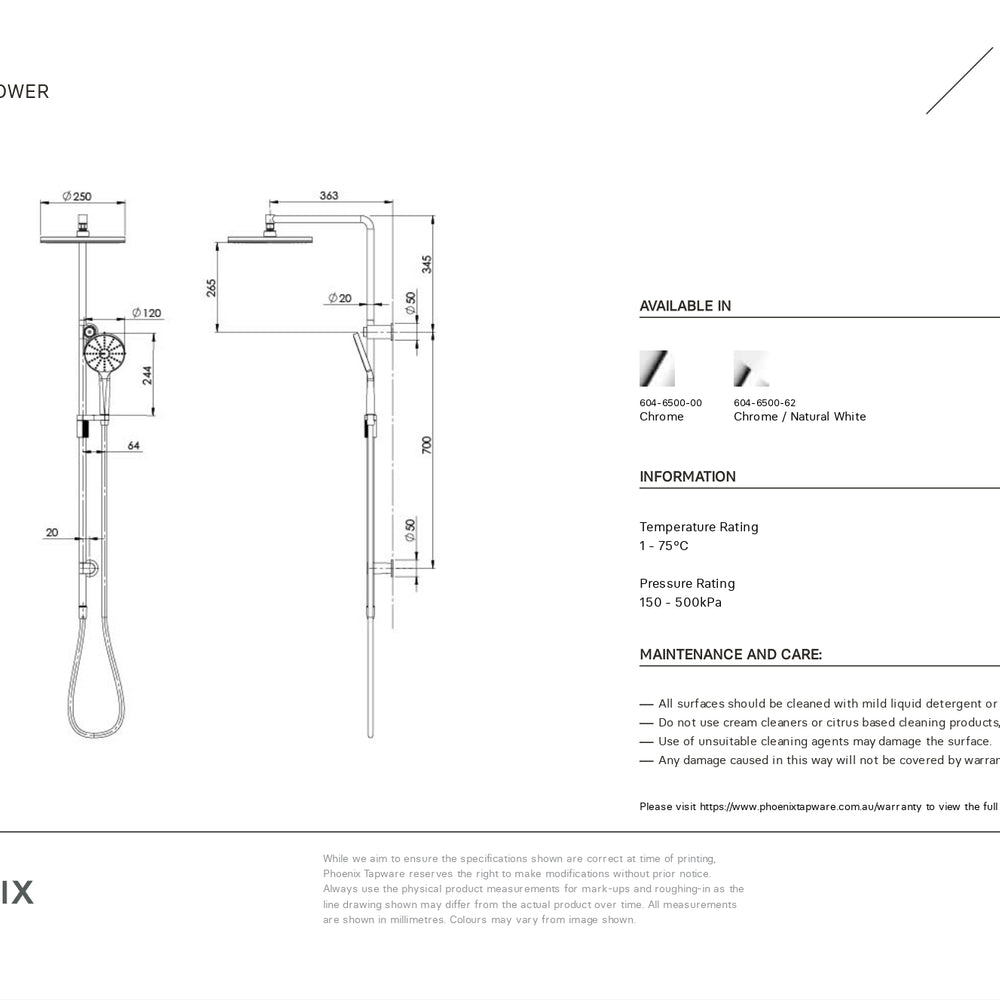 PHOENIX NX VIVE TWIN SHOWER CHROME AND WHITE