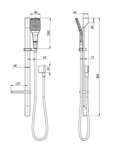 PHOENIX NX CAPE RAIL SHOWER CHROME AND MATTE BLACK