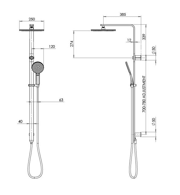 PHOENIX NX QUIL TWIN SHOWER CHROME AND MATTE BLACK