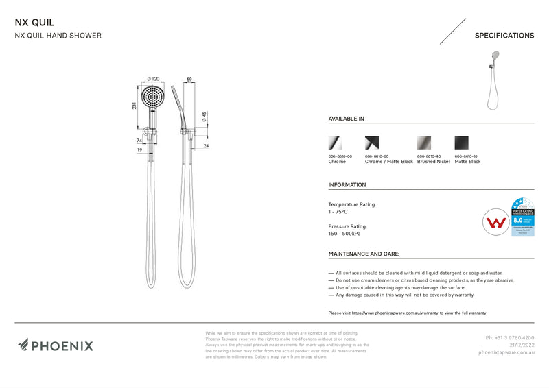 PHOENIX NX QUIL HAND SHOWER CHROME AND MATTE BLACK