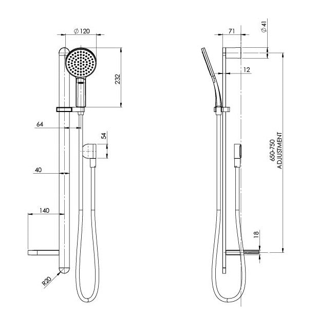 PHOENIX NX QUIL RAIL SHOWER BRUSHED NICKEL