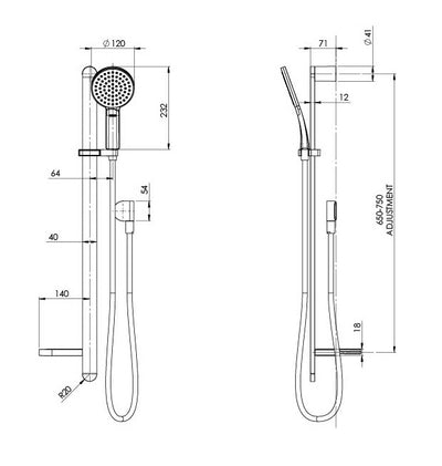 PHOENIX NX QUIL RAIL SHOWER CHROME AND MATTE BLACK