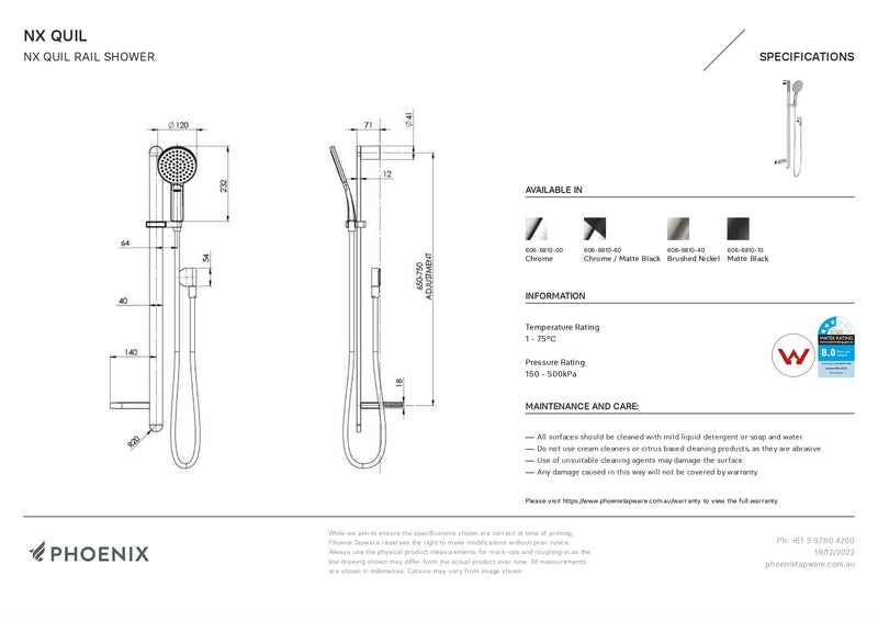 PHOENIX NX QUIL RAIL SHOWER MATTE BLACK