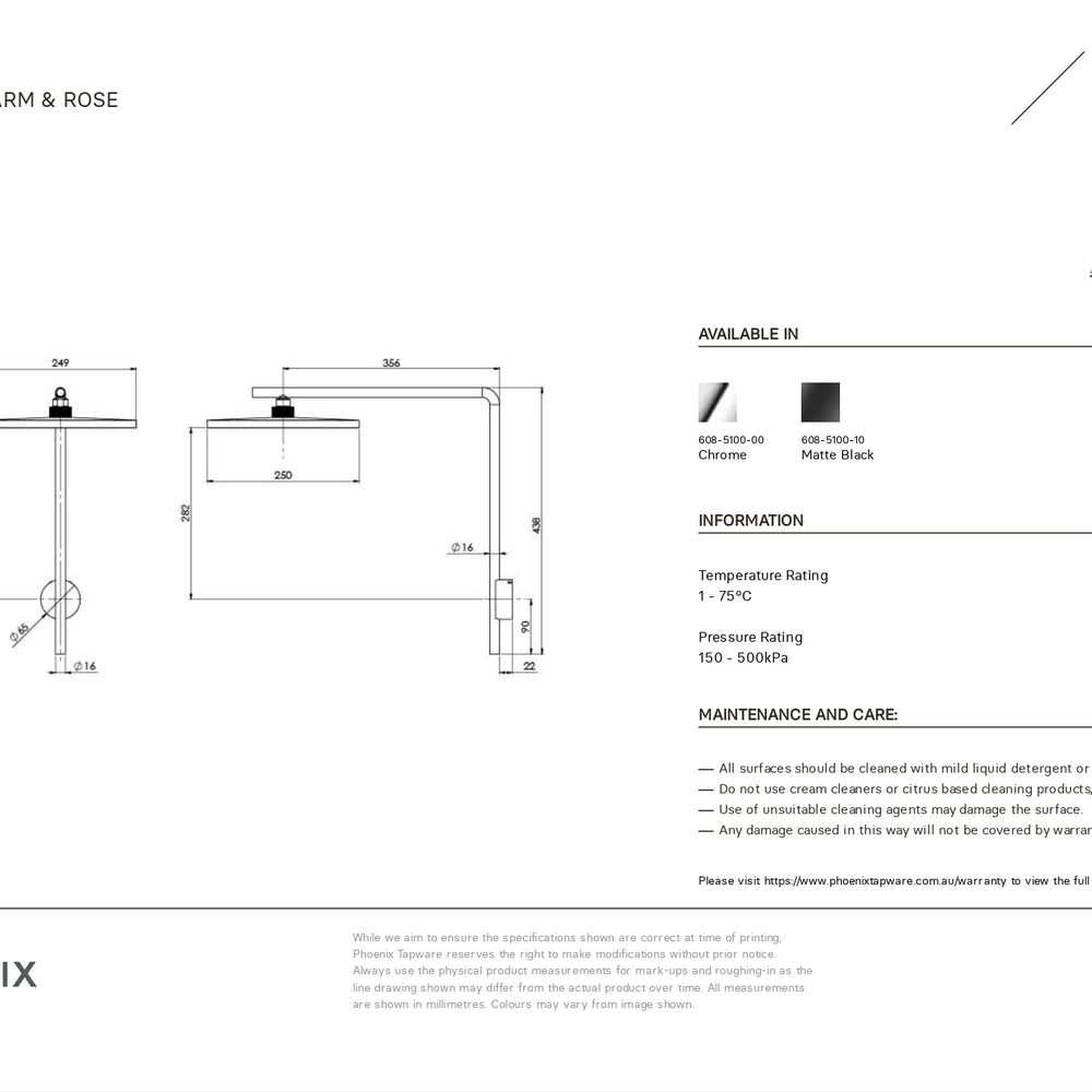 PHOENIX NX IKO WITH HYDROSENSE SHOWER ARM AND ROSE 250MM CHROME