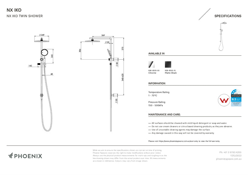 PHOENIX NX IKO WITH HYDROSENSE TWIN SHOWER MATTE BLACK