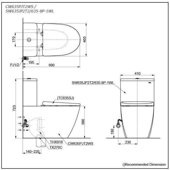 TOTO ROUND CLOSE COUPLED TOILET (STRAIGHT CISTERN) GLOSS WHITE