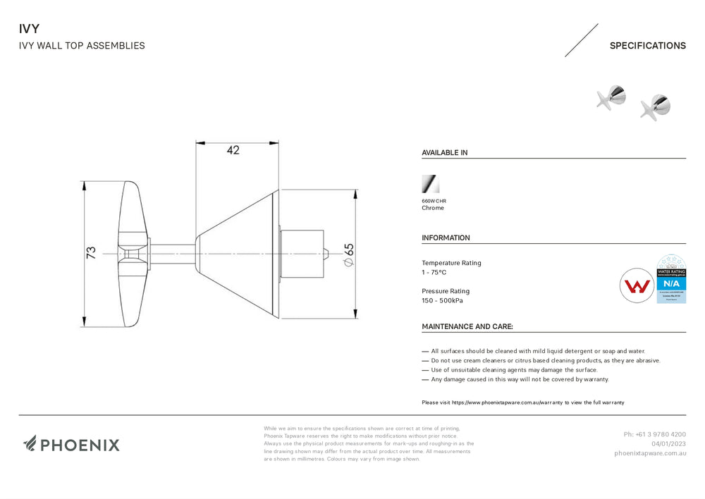PHOENIX IVY WALL TOP ASSEMBLIES CHROME