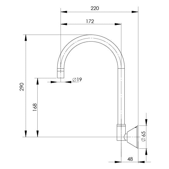 PHOENIX IVY LEAD FREE WALL SINK OUTLET GOOSENECK 290MM CHROME
