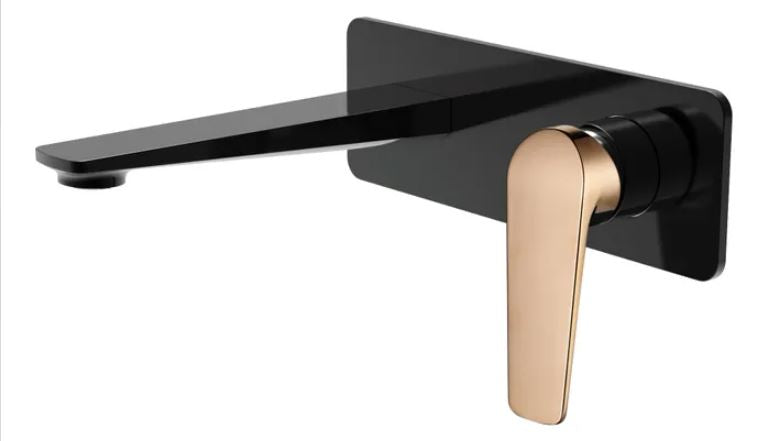 INSPIRE ZEVIO WALL BASIN MIXER MATTE BLACK AND ROSE GOLD