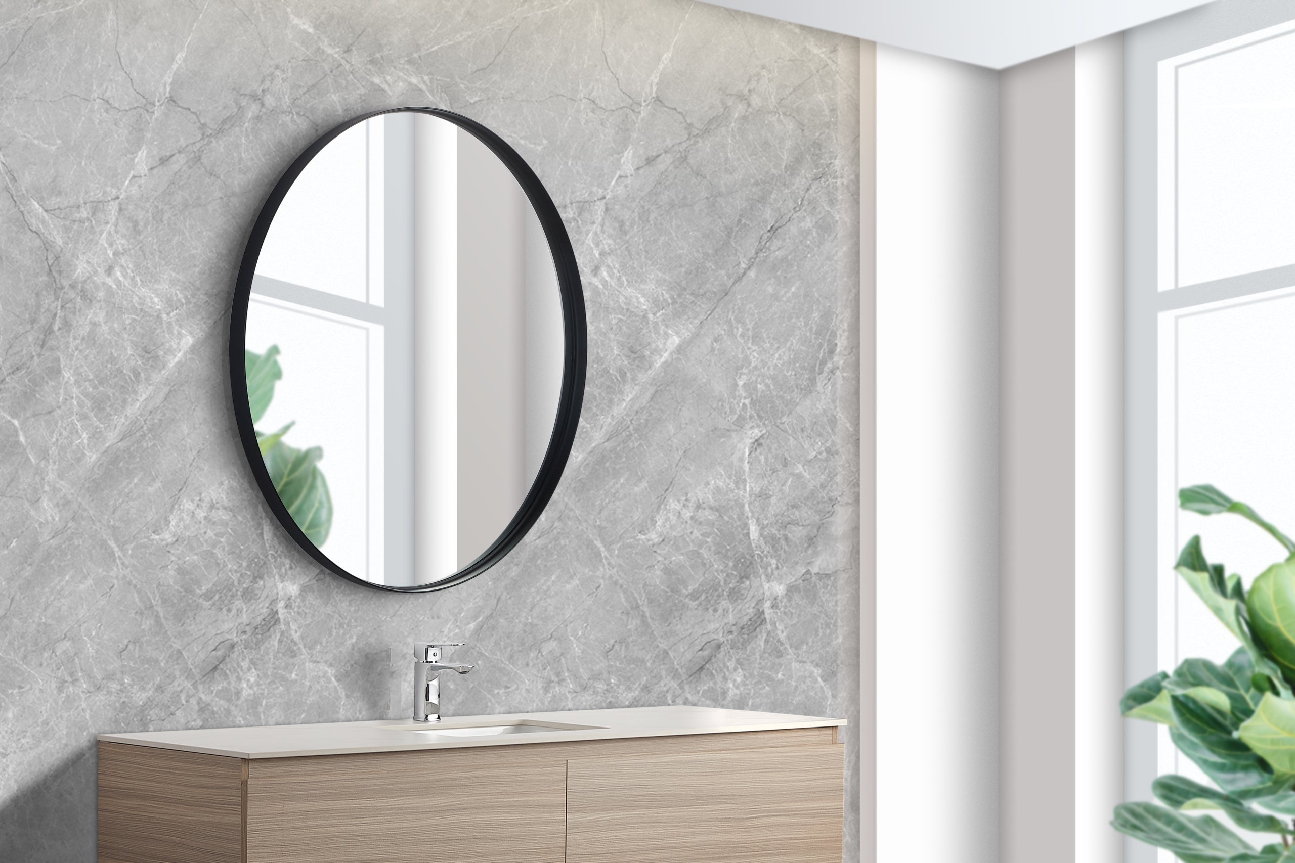 POSEIDON OLIVIA ROUND BLACK FRAMED MIRROR 700X700MM