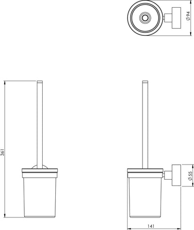 PHOENIX VIVID TOILET BRUSH AND HOLDER CHROME 361MM
