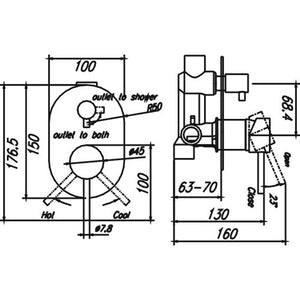 HELLYCAR IDEAL WALL MIXER WITH DIVERTER 150MM CHROME