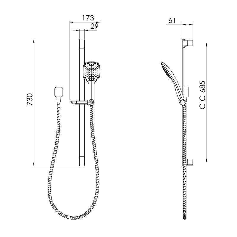 FELTON AXISS II SINGLE SPRAY SLIDE SHOWER 730MM MATTE BLACK
