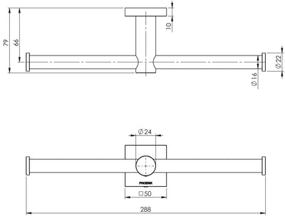 PHOENIX RADII DOUBLE TOILET ROLL HOLDER SQUARE PLATE CHROME 288MM