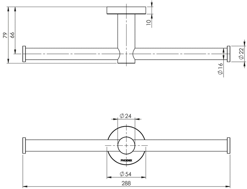 PHOENIX RADII DOUBLE TOILET ROLL HOLDER ROUND PLATE CHROME 288MM