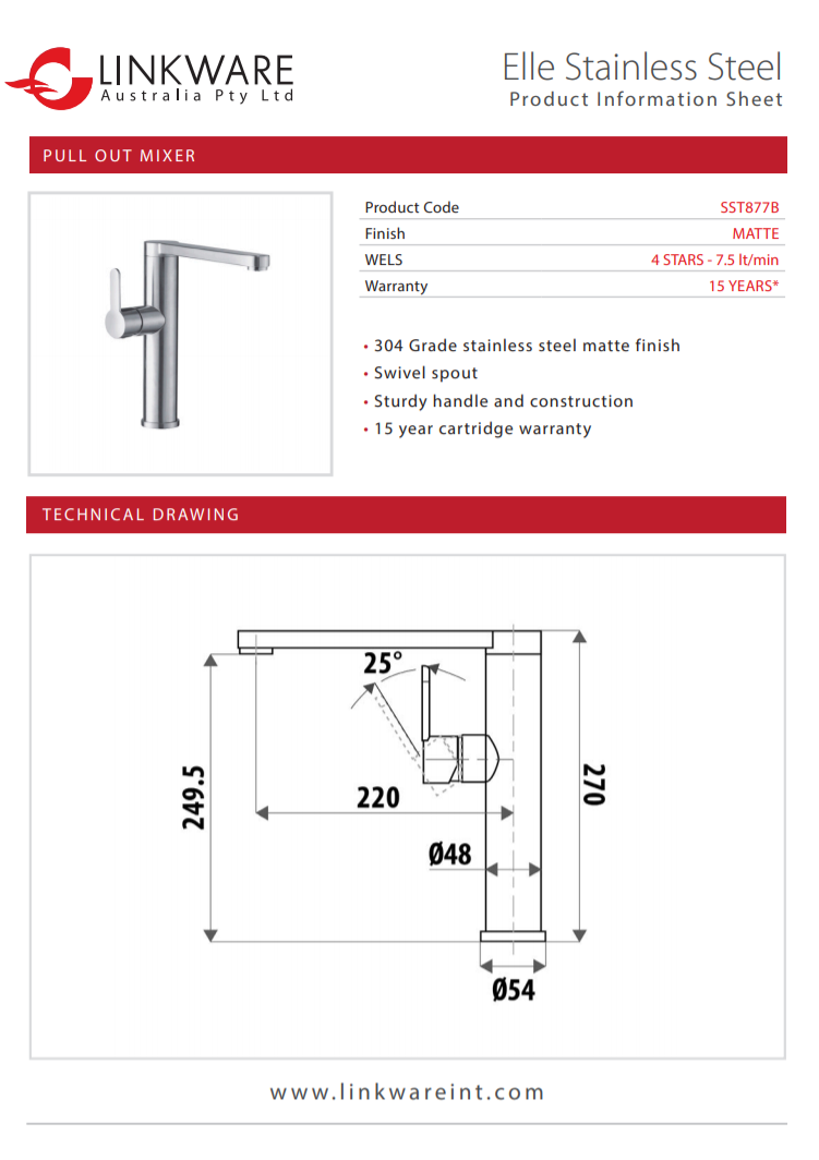 LINKWARE ELLE STAINLESS STEEL NOBLE SINK MIXER CHROME