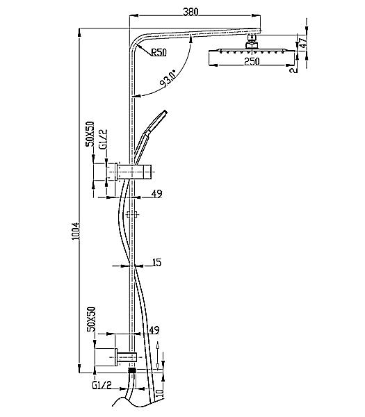 INSPIRE TARAN TWIN SHOWER ON RAIL TOP INLET 890MM BRUSHED NICKEL