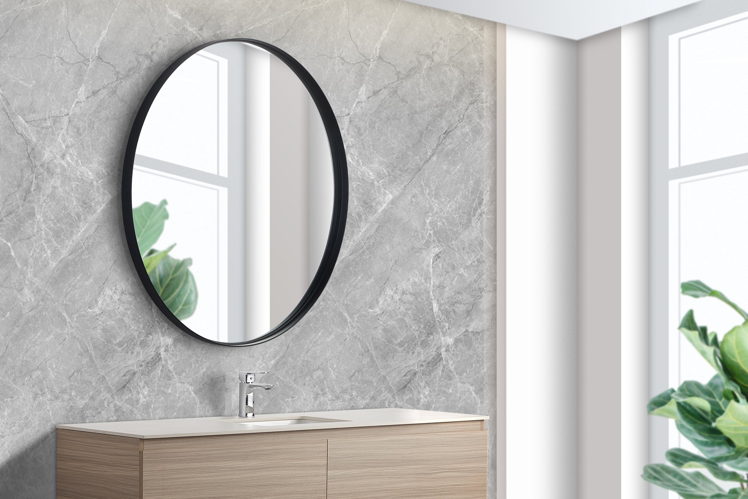 POSEIDON OLIVIA ROUND BLACK FRAMED MIRROR 800X800MM
