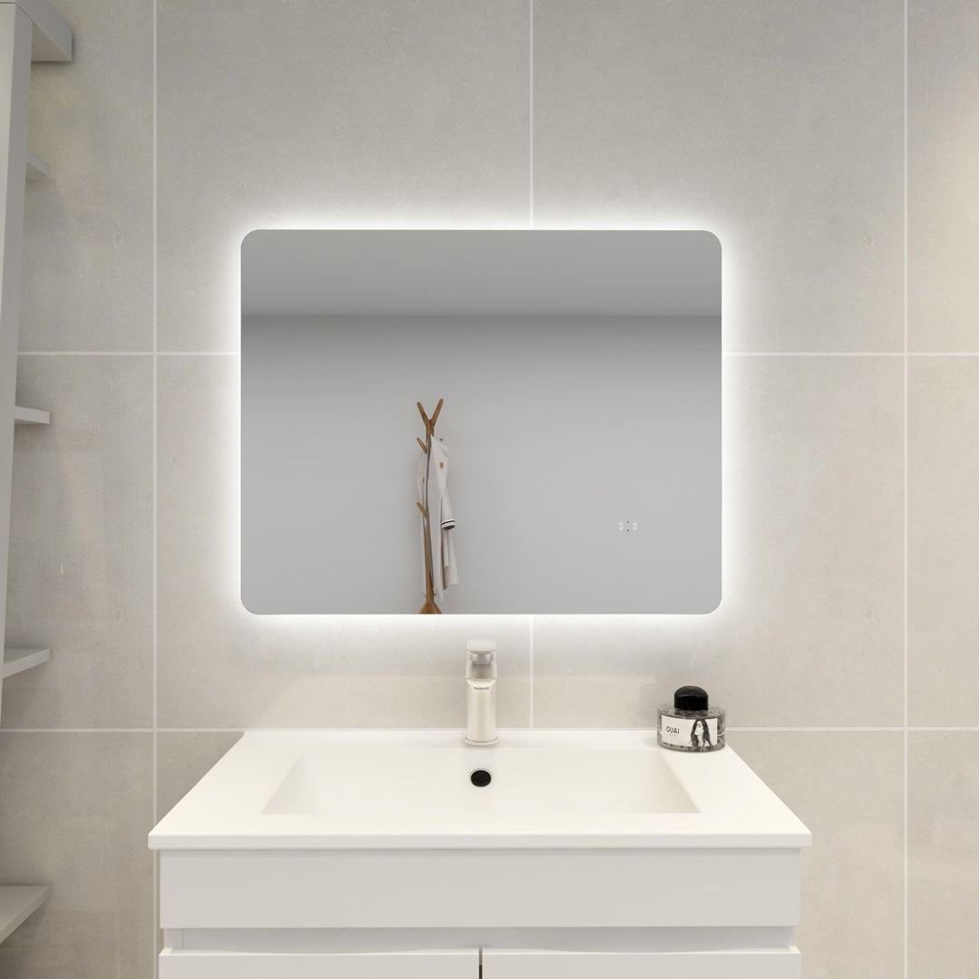 POSEIDON RECTANGLE CURVED RIM BACKLIT LED MIRROR 3 COLOUR LIGHT 750X600MM