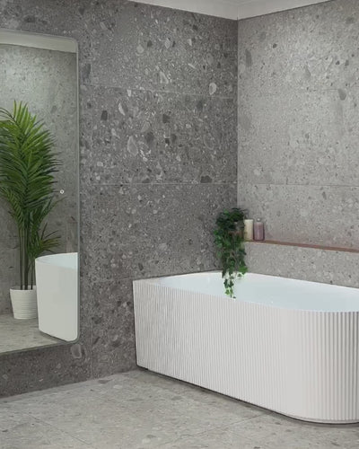 ENFLAIR BRIGHTON GROOVE FREESTANDING LEFT CORNER BATHTUB GLOSS WHITE (AVAILABLE IN 1500MM AND 1700MM)