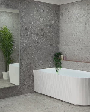 ENFLAIR BRIGHTON GROOVE FREESTANDING LEFT CORNER BATHTUB 1700MM MATTE WHITE