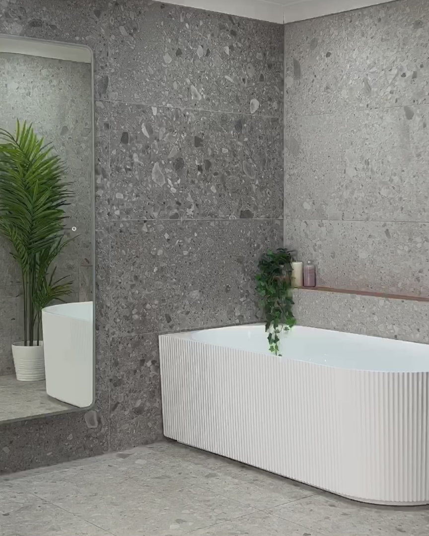 ENFLAIR BRIGHTON GROOVE FREESTANDING LEFT CORNER BATHTUB MATTE WHITE (AVAILABLE IN 1500MM AND 1700MM)
