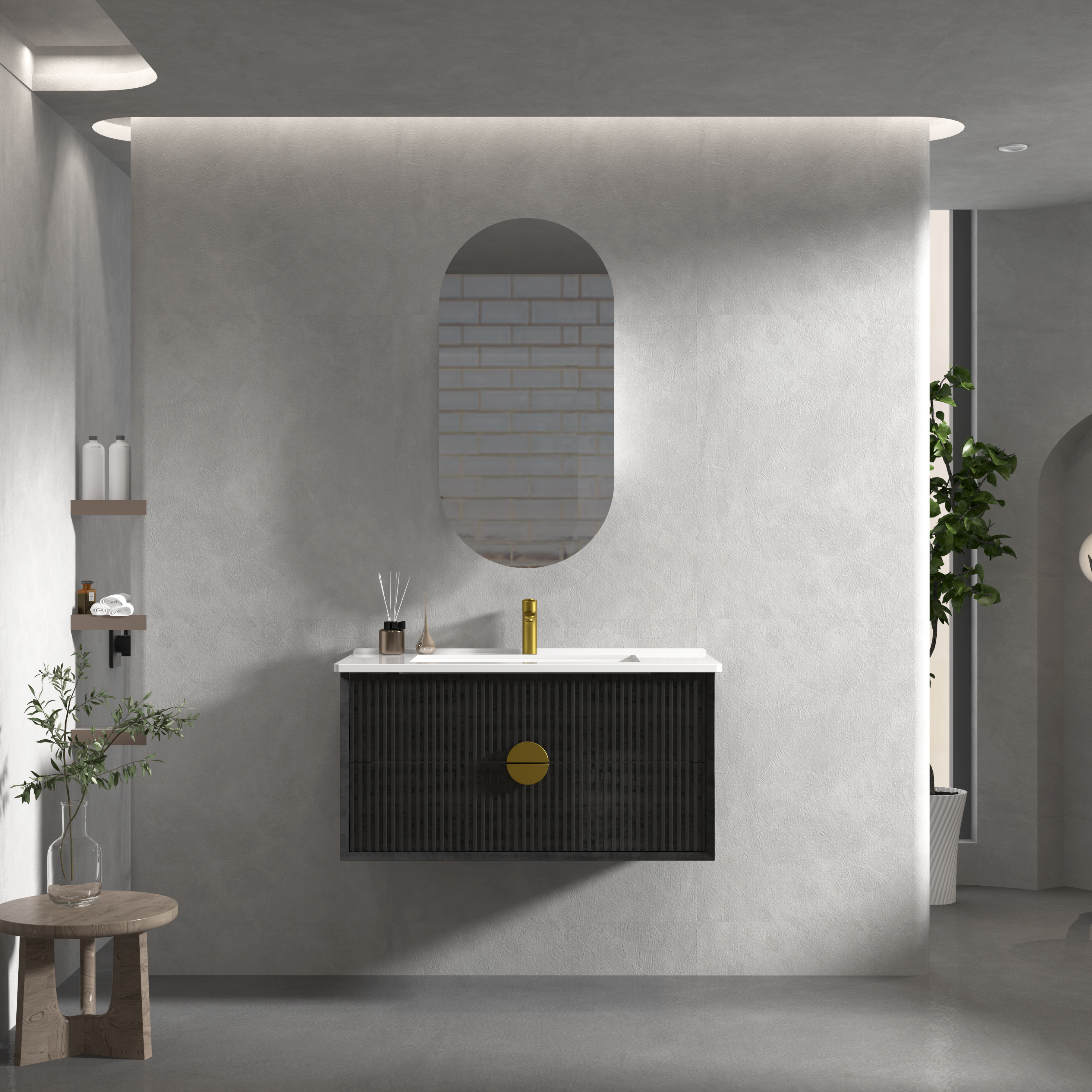 INFINITY KINGO MATTE BLACK 900MM SINGLE BOWL WALL HUNG VANITY