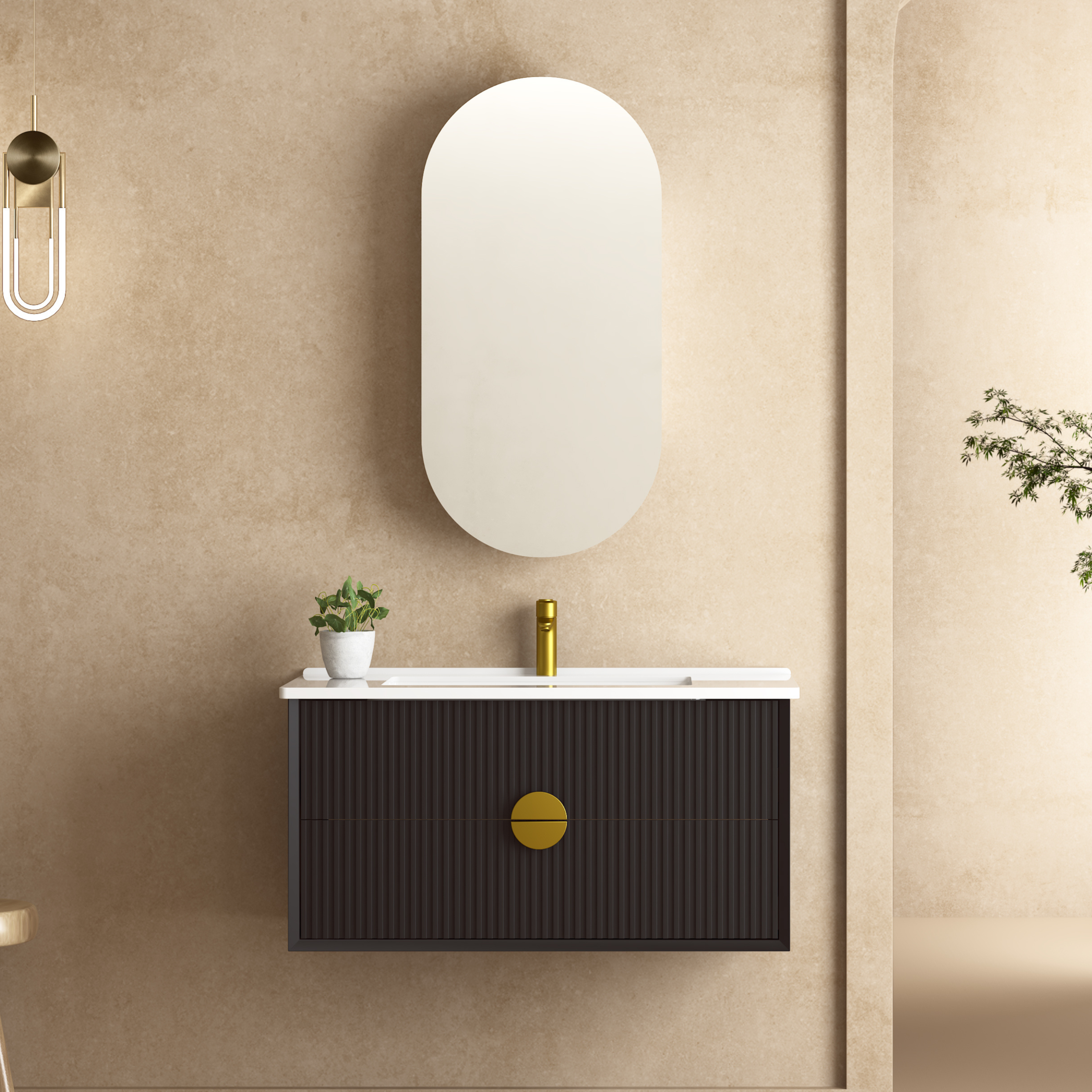 INFINITY KINGO MATTE BLACK 900MM SINGLE BOWL WALL HUNG VANITY