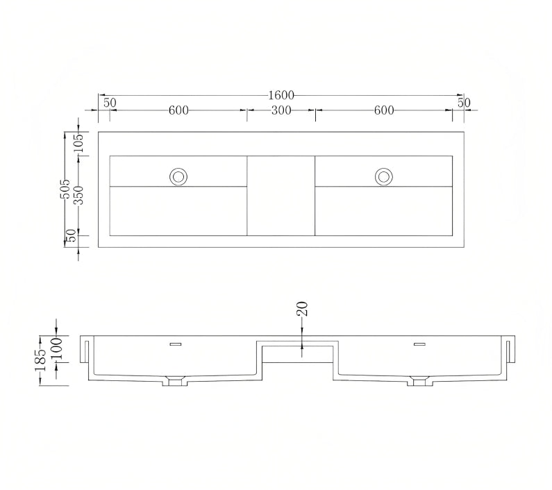 GALLARIA OZZA WALL HUNG STONE BASIN WHITE 1600MM