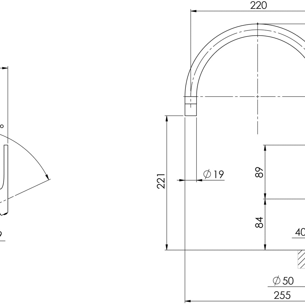 PHOENIX VIVID SLIMLINE OVAL GOOSENECK SINK MIXER 220MM MATTE BLACK