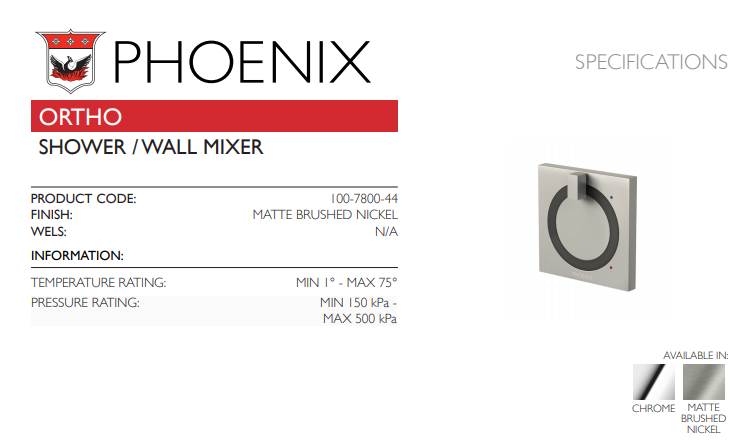 PHOENIX ORTHO SHOWER WALL MIXER MATTE BRUSHED NICKEL