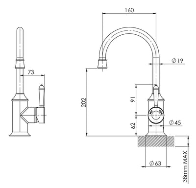 PHOENIX NOSTALGIA GOOSENECK SINK MIXER 160MM CHROME AND WHITE