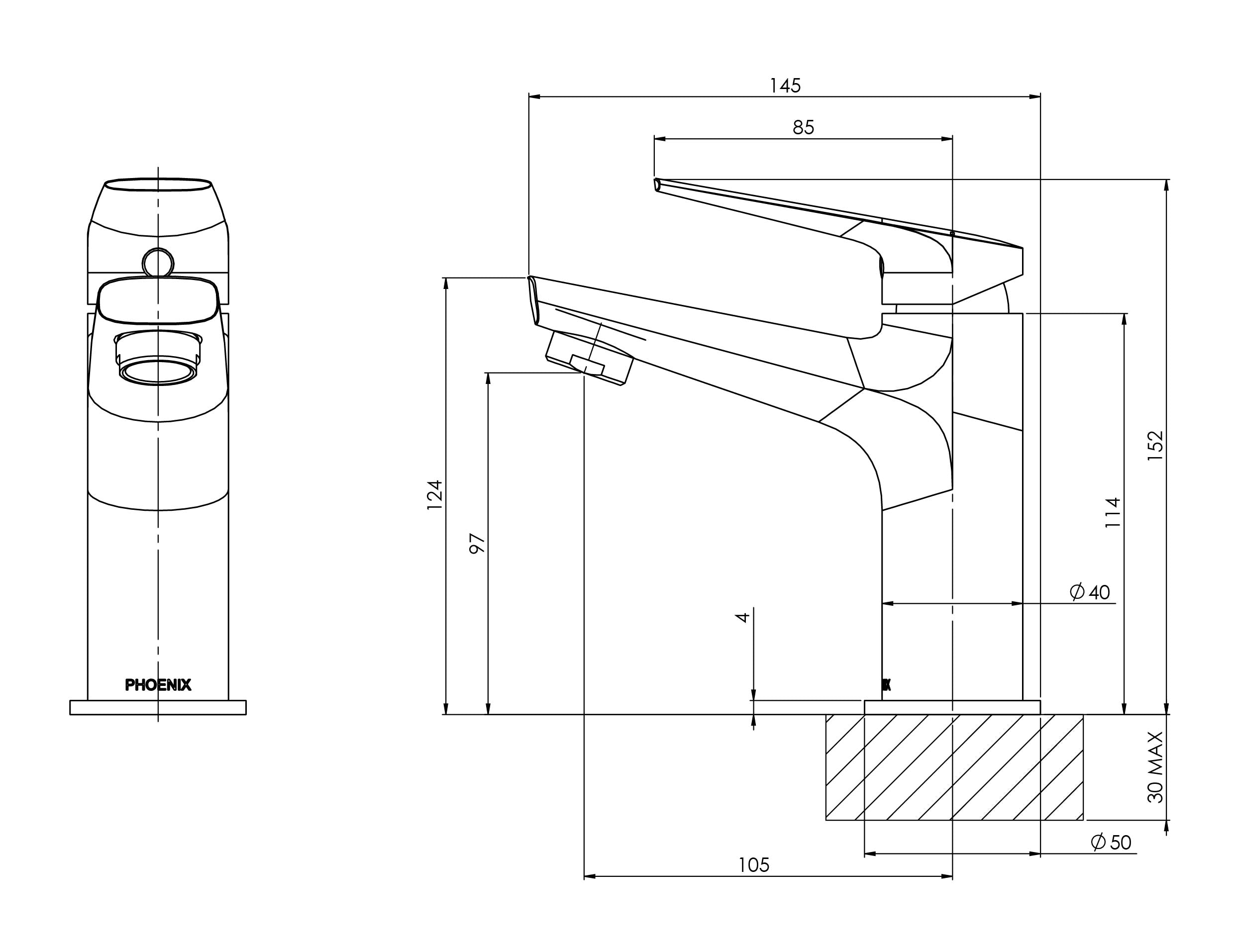 PHOENIX ARLO LEAD FREE BASIN MIXER 152MM MATTE BLACK