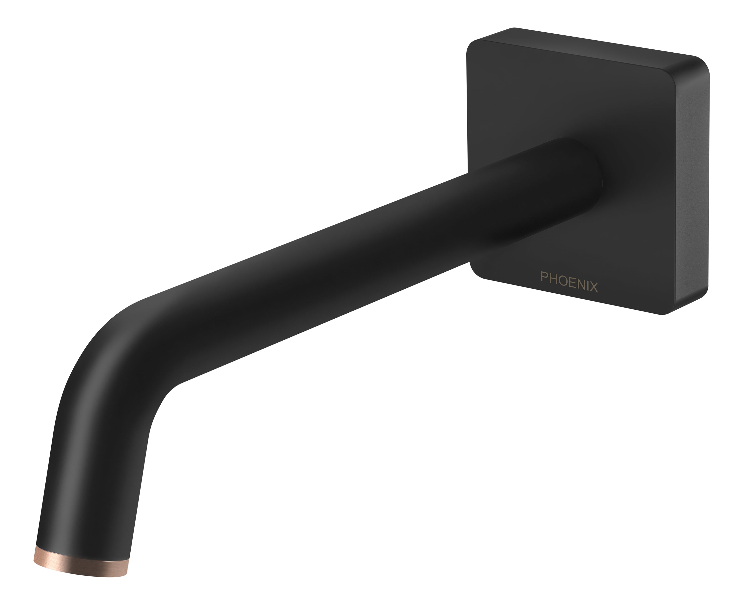 PHOENIX TOI WALL BATH OUTLET 180MM MATTE BLACK AND BRUSHED ROSE GOLD