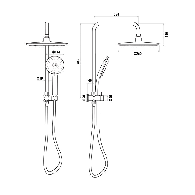 LINKWARE LOUI TWIN SHOWER 465MM MATTE BLACK