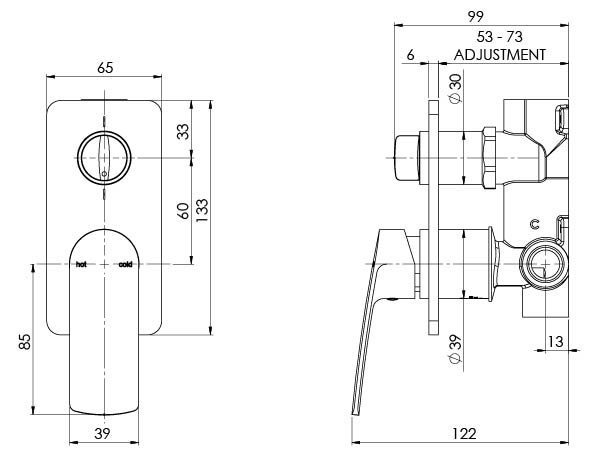 PHOENIX TEEL SHOWER / BATH DIVERTER MIXER GUN METAL