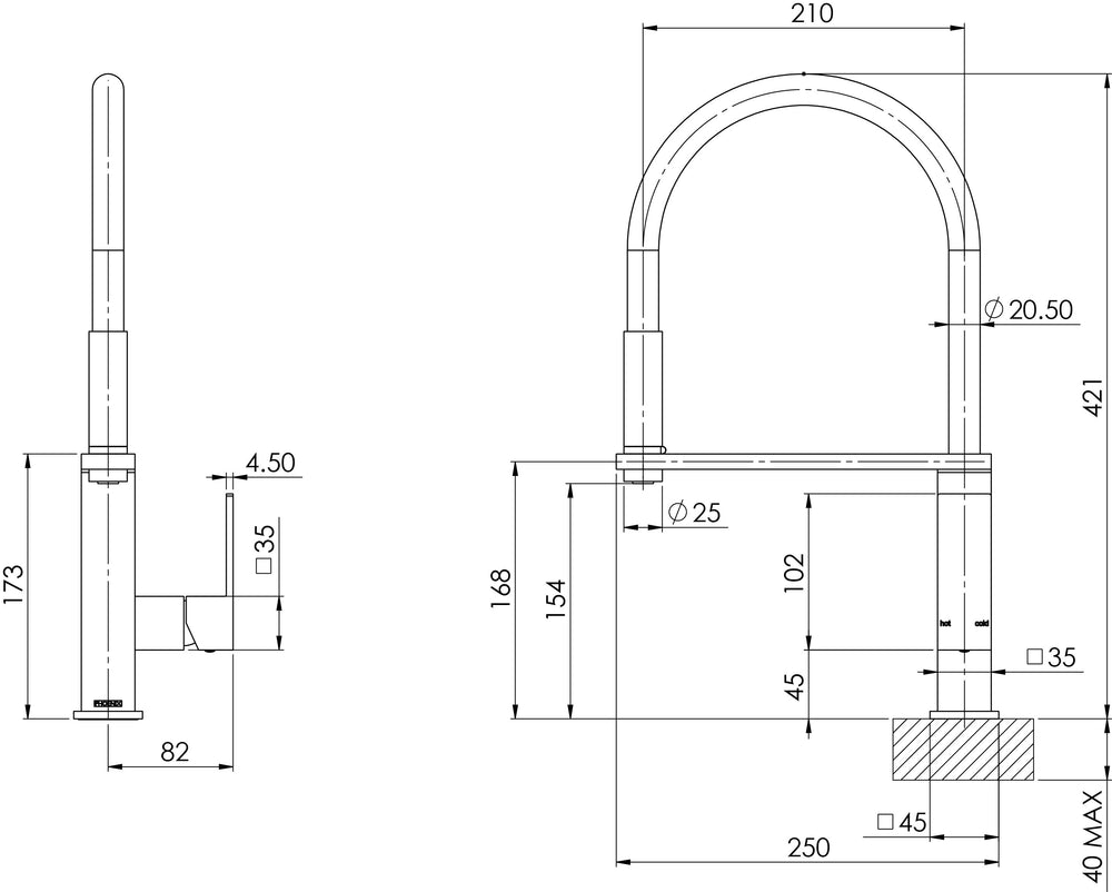 PHOENIX VEZZ FLEXIBLE HOSE SINK MIXER 421MM MATTE BLACK