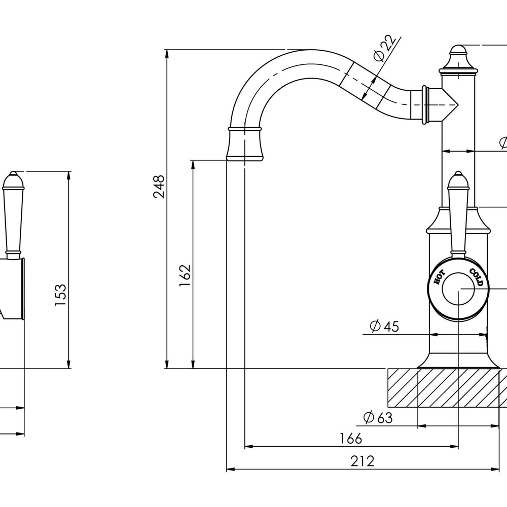 PHOENIX NOSTALGIA BASIN MIXER 160MM SHEPHERDS CROOK CHROME