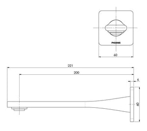 PHOENIX TEEL WALL BATH OUTLET 200MM MATTE BLACK